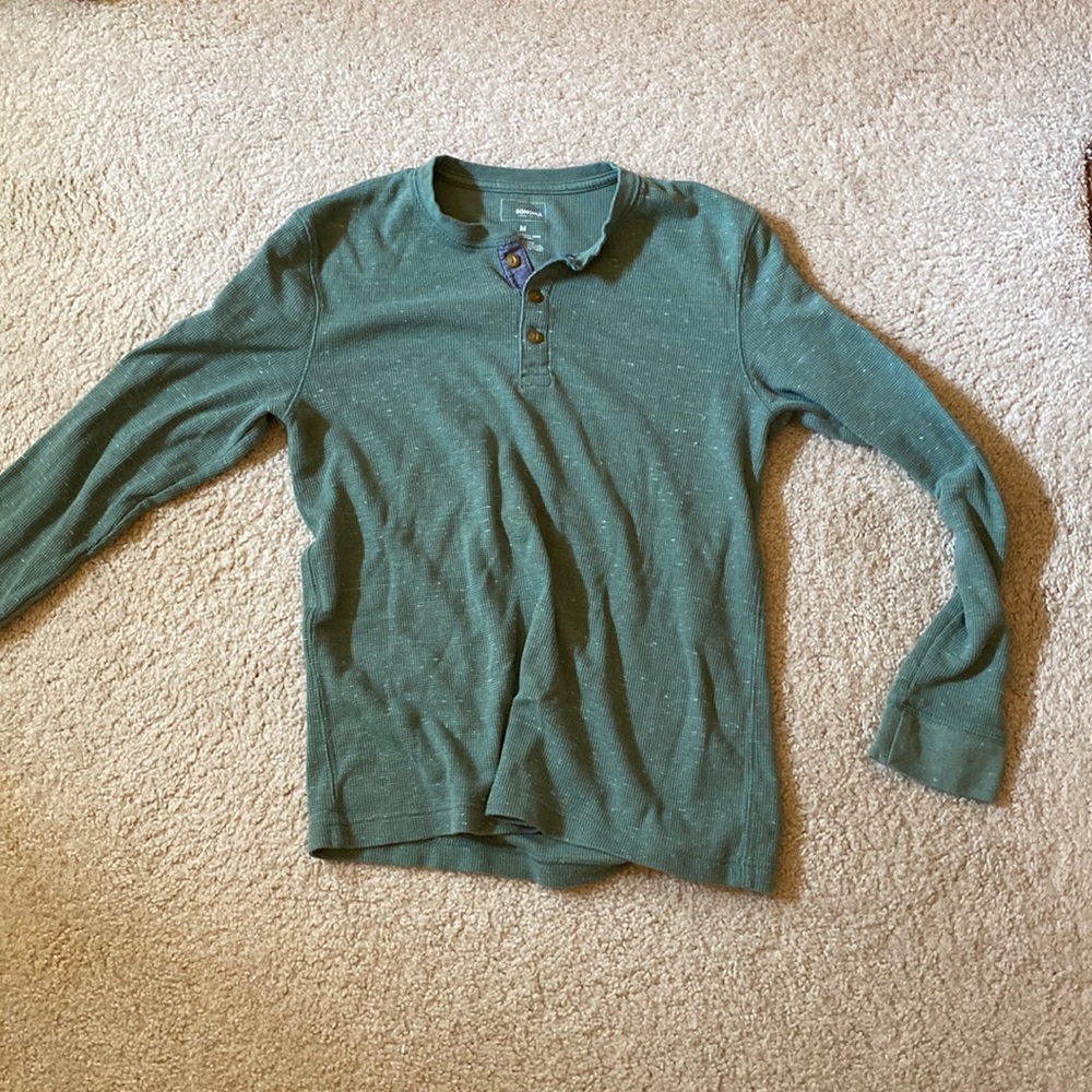 green woven three button long sleeve shirt from Sonoma